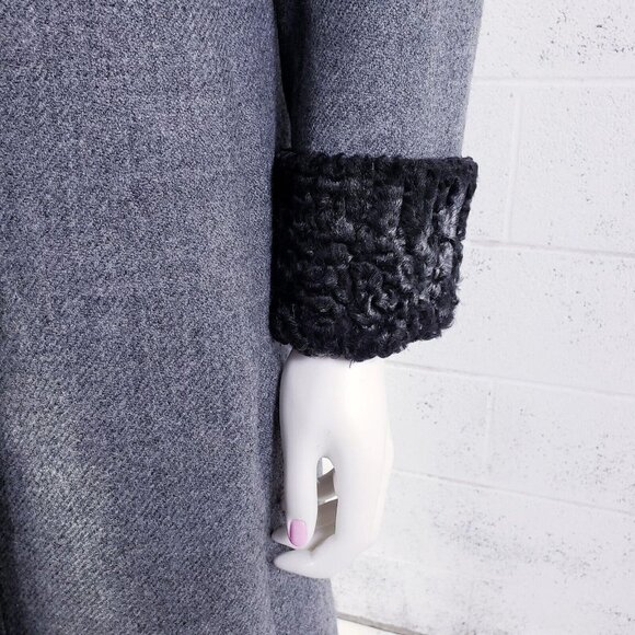 Vintage Curly Lamb Fur Wool Coat Double Breasted Knee Length Coat Gray  Medium - Picture 11 of 16